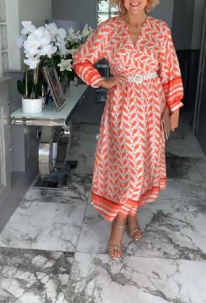 Orange Long Sleeve Midi Dress