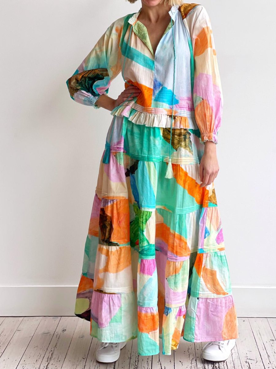 Ruffle Neck Rainbow Maxi Dress – sischarme