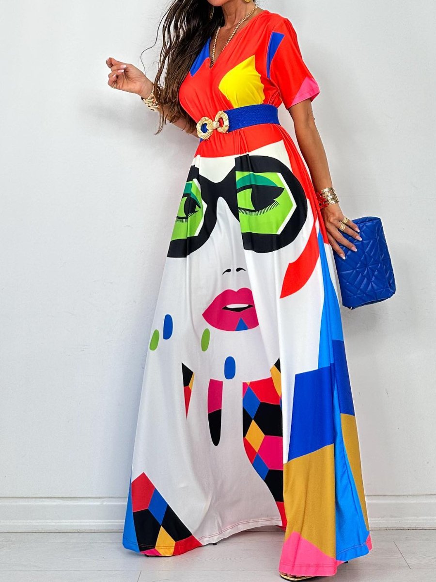 Abstract Figure Print Loose Dress