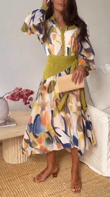 Floral Long-sleeved Midi Dress