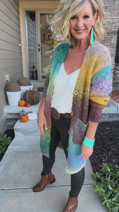 Knitted Sweater Loose Rainbow Cardigan