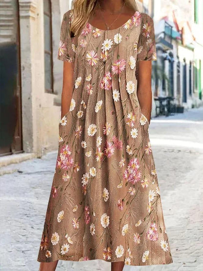 Casual Floral Printed Crew Neck Dress