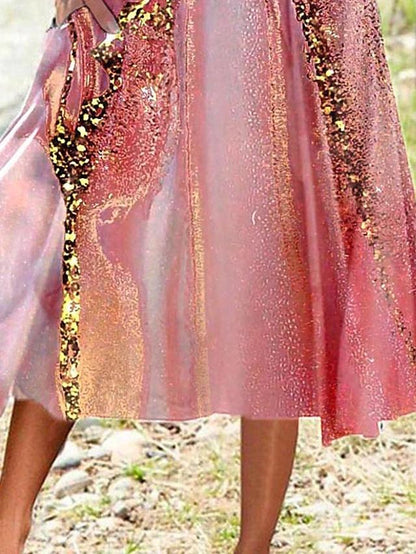 Ombre Marble Print Lace Patchwork Strap Midi Dress