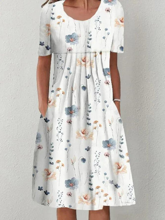 Floral Crew Neck Casual Vacation A-Line Dress