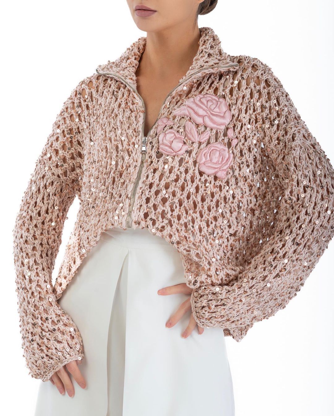 Rose Cutout Crochet Cardigan