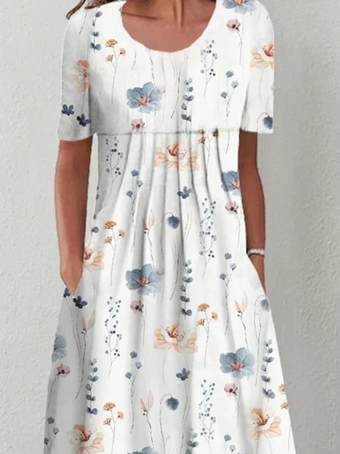 Floral Crew Neck Casual Vacation A-Line Dress