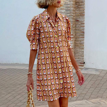 Orange Short Sleeve Print Mini Dress