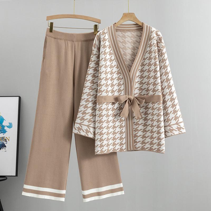 Houndstooth Coat And Pants Two-piece Set