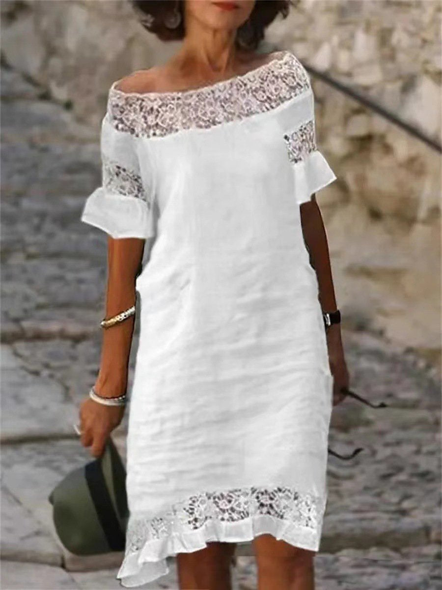 Lace Stitching Short Sleeve Mini Dress