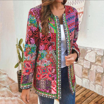 Women's Vintage Ethnic Print Long Sleeve Jacket