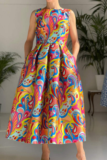 Colorful Cashew Print Midi Dress