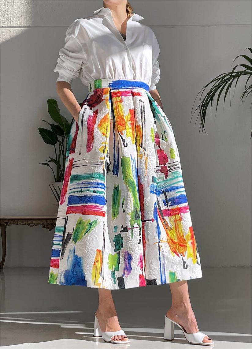 Colorful Brush Print Umbrella Maxi Dress