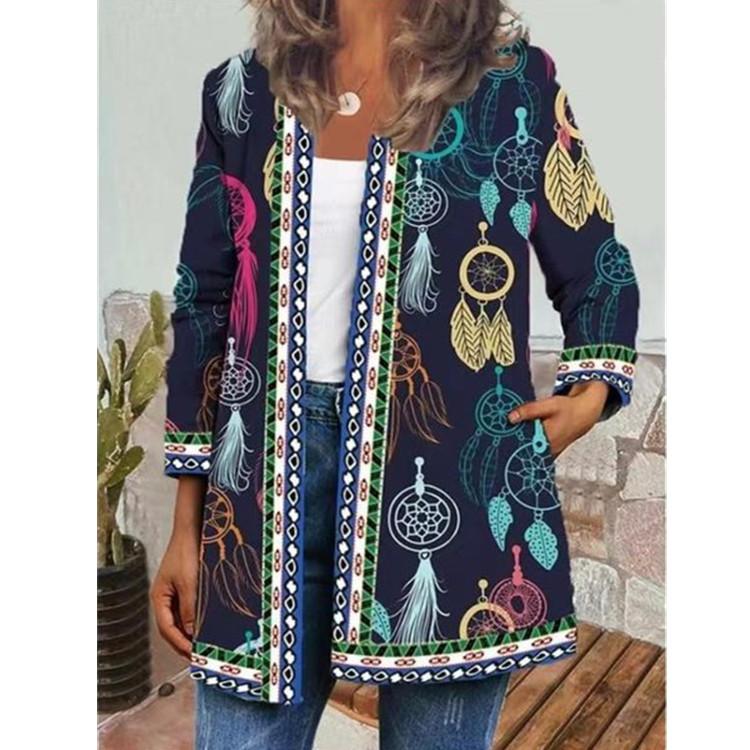 Women's Vintage Ethnic Print Long Sleeve Jacket