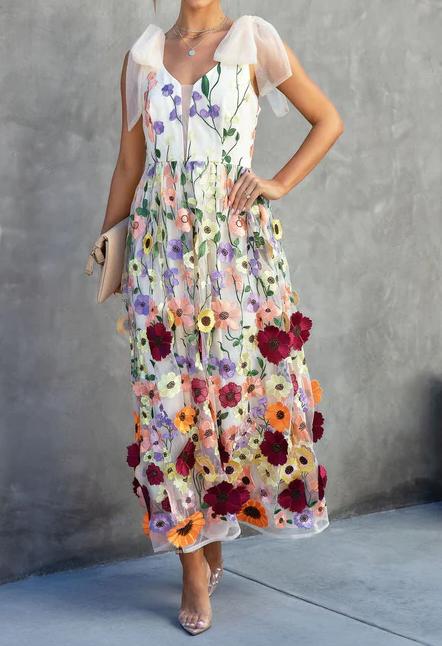 Embroidered Flower Maxi Dress