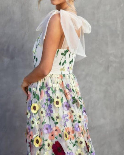 Embroidered Flower Maxi Dress